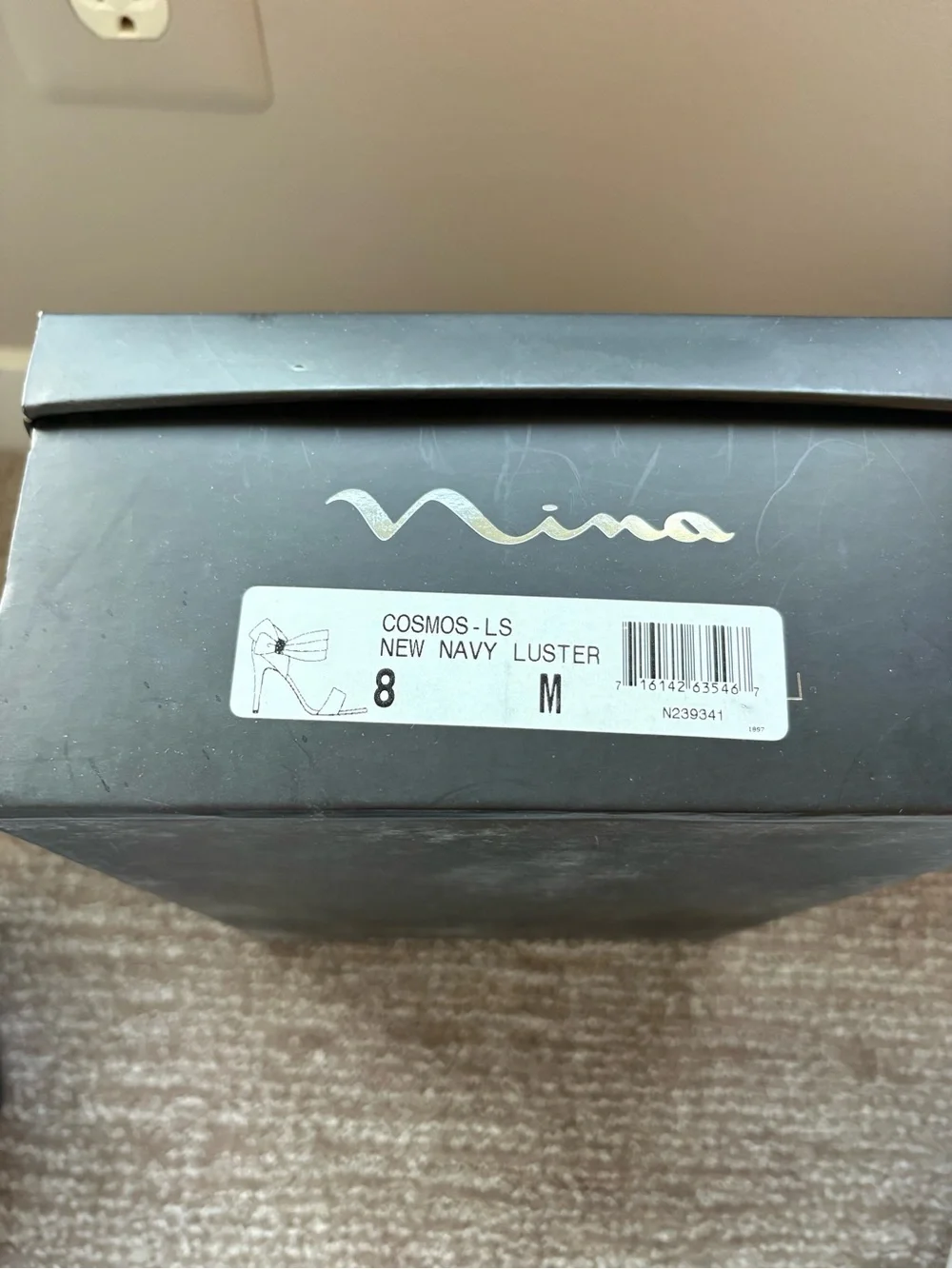 Nina Navy Satin High Heels with Rhinestone Bow Accents Size 8 - Picture 9 of 9